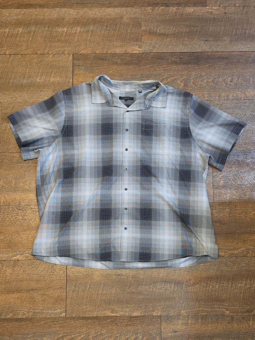 Synergy Men's Gray White Plaid Short Sleeve Button Down Shirt Size 3XL